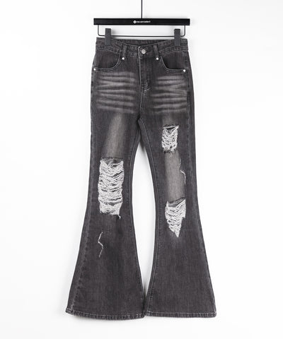 クラッシュダメージヴィンテージフレアデニム ／ crush damage vintage flare denim