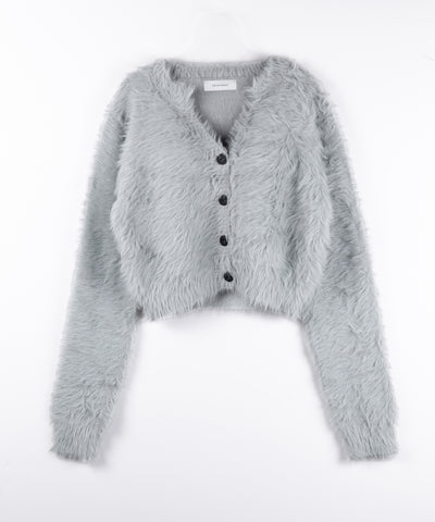 ブラックボタンショートシャギーニットカーディガン ／ black button short shaggy knit cardigan