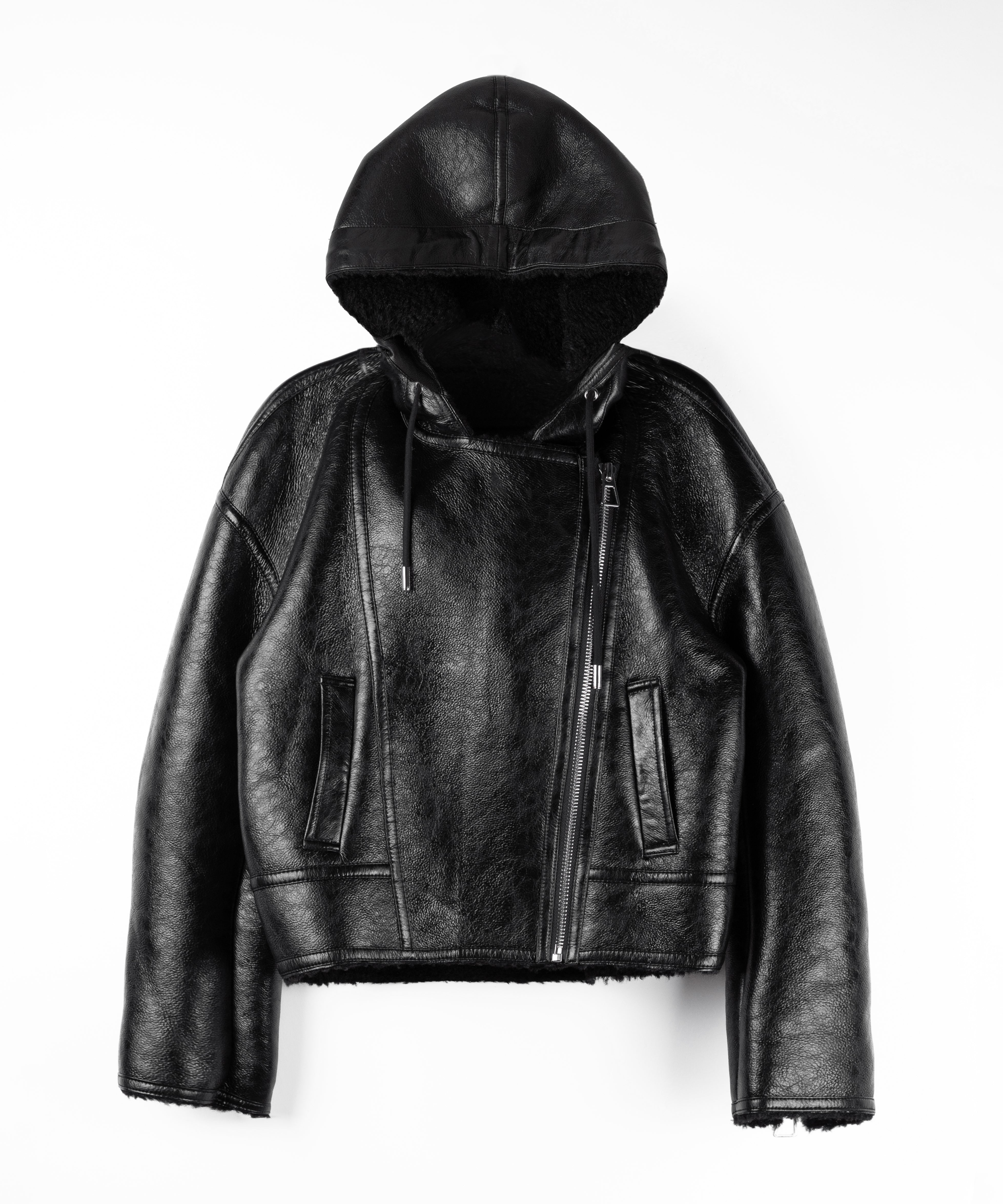 ヴィンテージレザーフーディボアムートンジャケット ／ vintage leather hoodie boa mouton jacket