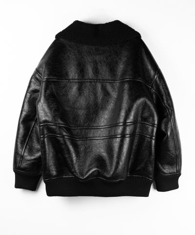 アウトポケットヴィンテージレザーボアムートンオーバージャケット ／ outpocket vintage fake leather boa mouton over jacket