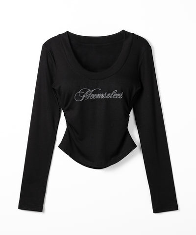 ラインストーンロゴスリムフィットロンT ／ Rhine stone logo slim fit long sleeve T-shirts