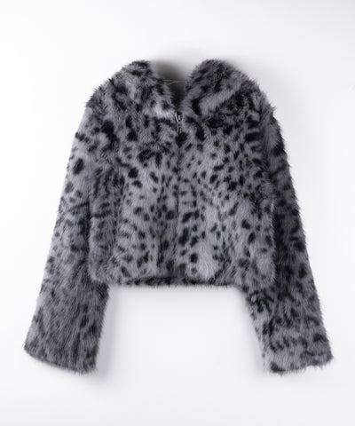 【 限定先行販売 】レオパードフェイクファーフーディショートコート ／ reopard  fakefur hoodie short coat
