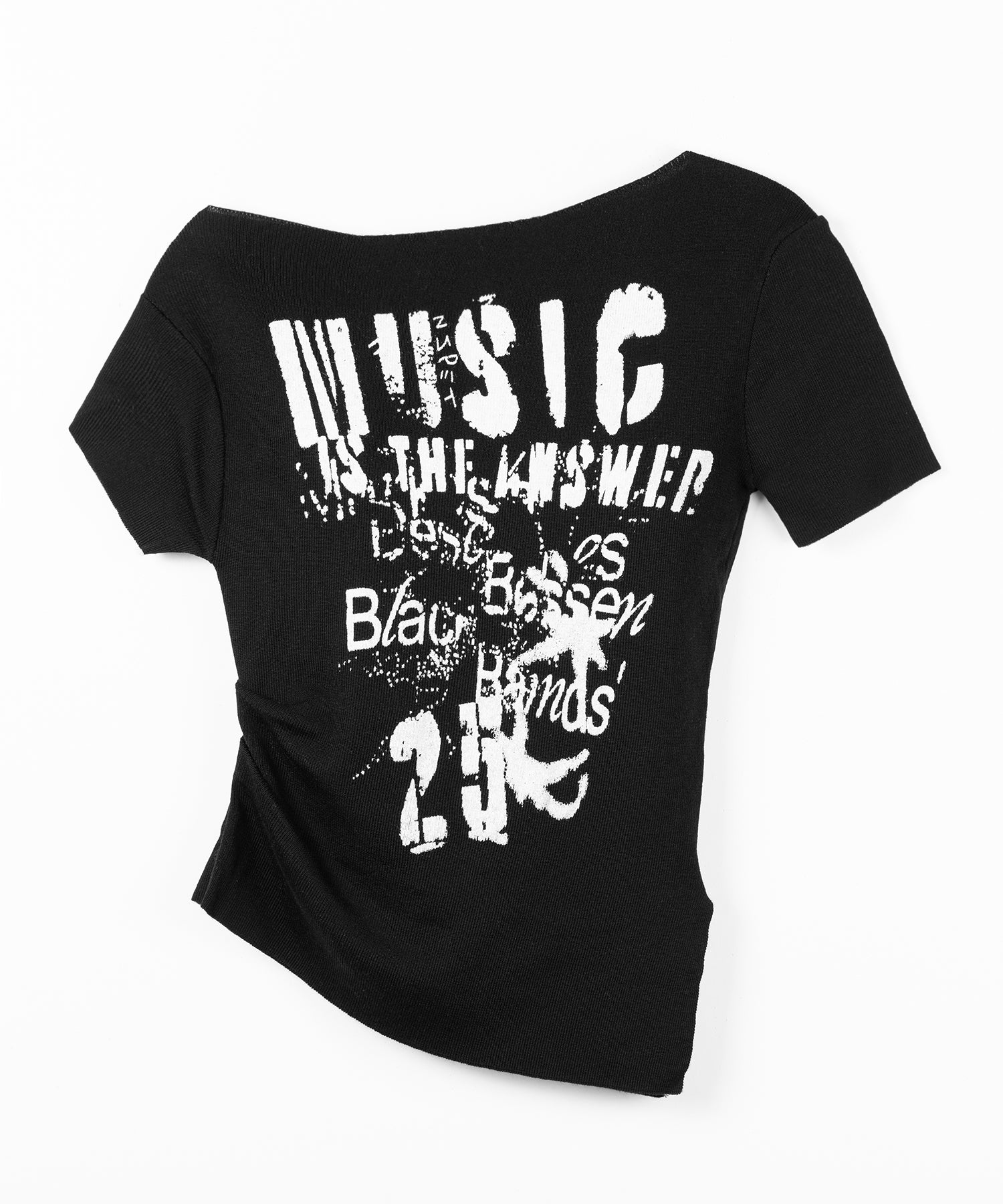 グランジロゴプリント半袖スリムニットトップス ／ grunge logo print shortsleeve slim knit tops