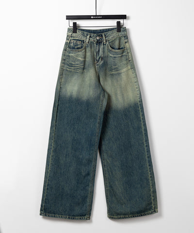 【 ４size ／ ２color 】ヴィンテージグラデーションウォッシングルーズワイドデニム