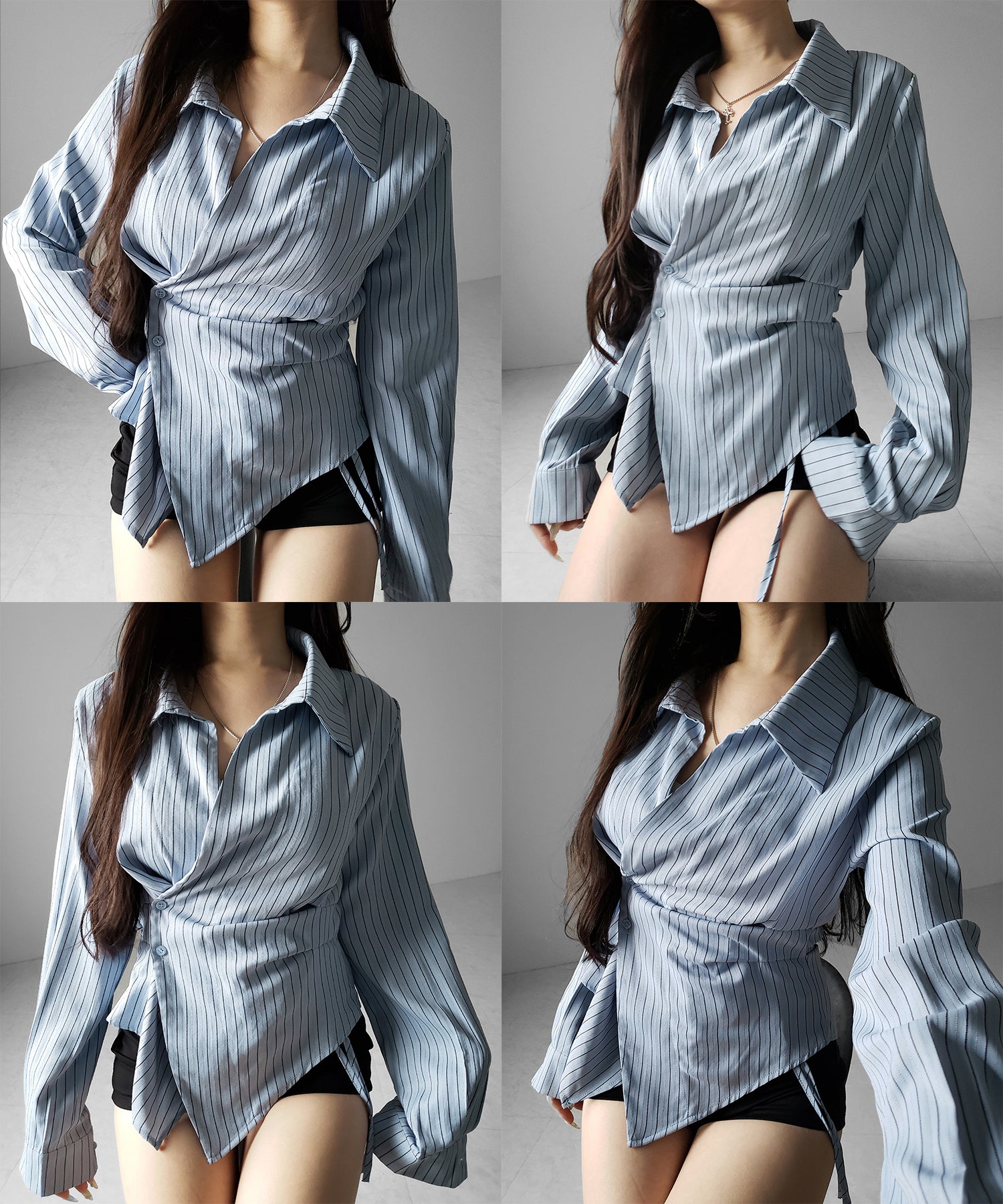 タックレイヤードアシンメトリーミディシャツ ／ tuck layered asymmetry midi shirts