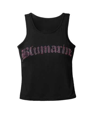 ラインストーンロゴリブタンクトップ／Rhinestone logo ribbed tank top