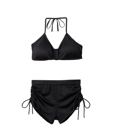 【 レディース水着／３点セット 】シアートップス付き　シャーリングリボンホルターネックハイウエストビキニ ／ ( 3piece ) sheer tops SET shirring ribbon halter neck high waist bikini