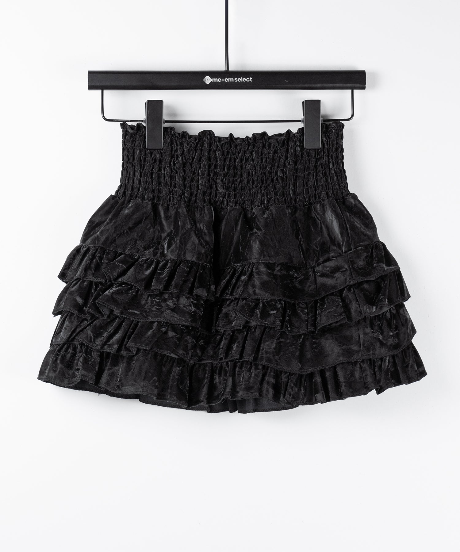 【 ３color ／インナーパンツ裏地付 】ハイウエストシャーリングフリルミニスカート ／ high waist shirring frill mini skirt