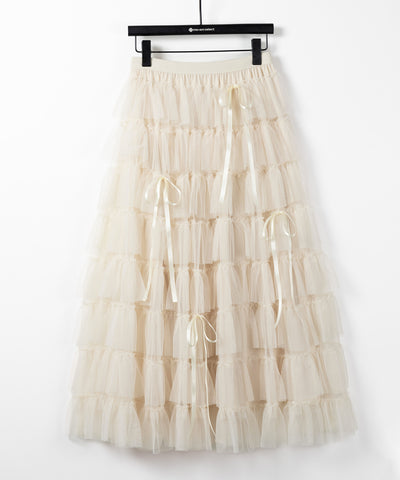 【 ４color 】ストラップリボンバレエコアチュールスカート ／strap ribbon ballet core tulle skirt