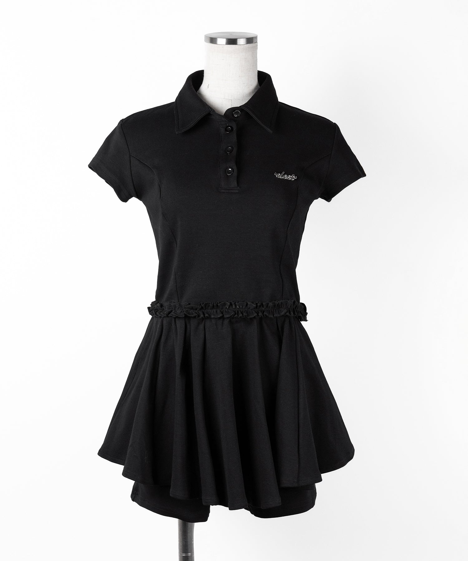 【 セットアップ 】ロゴプレート半袖トップス＋フレアミニスカパン SET ／( SETUP ) logo plate short sleeve tops + flared mini skirt pants