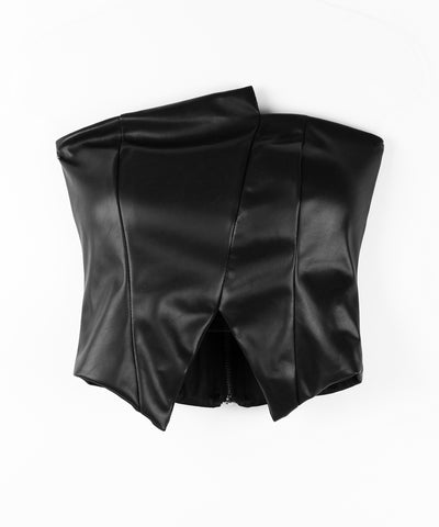 【 ２color 】アシンメトリー切替フェイクレザービスチェ ／ asymmetry switching fake leather bustier