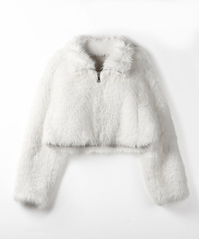 ジップアップスタンドカラーショートフェイクファーコート ／ zip up stand-collar short fake fur coat