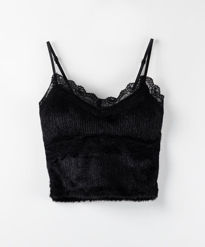 【 カップ付き 】ダブルレースシャギーファーショートビスチェキャミソール ／ double lace shaggy fur short bustier camisole