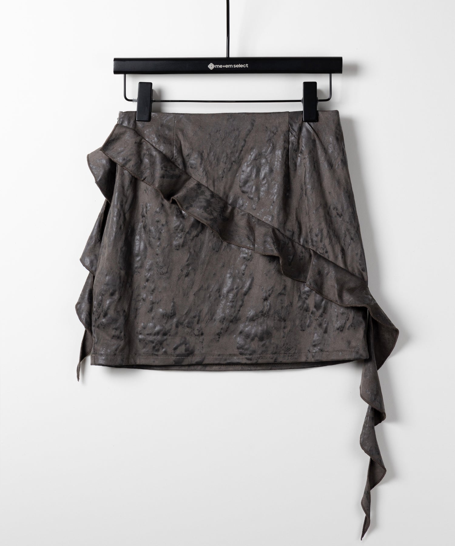 【 ２color 】ヴィンテージスエードアシンメトリーフリルミニスカート／ vintage suede asymmetry frill mini skirt