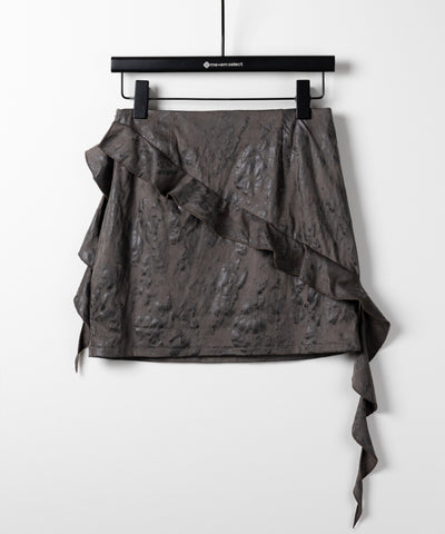 【 ２color 】ヴィンテージスエードアシンメトリーフリルミニスカート／ vintage suede asymmetry frill mini skirt