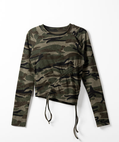 サイドシャーリングカモフラミリタリートップス ／ side shirring camouflage military tops