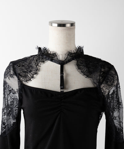 【 １color 】Y‐ストラップチョーカーレースドッキングトップス ／ Y-strap choker lace docking tops