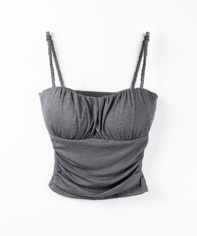 【 ３color ／ カップ付き 】シャーリングギャザードレープキャミソール ／shirring gather drape camisole