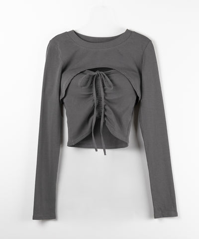 【 ２点セット 】フロントリボンベアトップス ＆ ショートレイヤードトップス SET ／ front ribbon bare tops & short layered tops SET