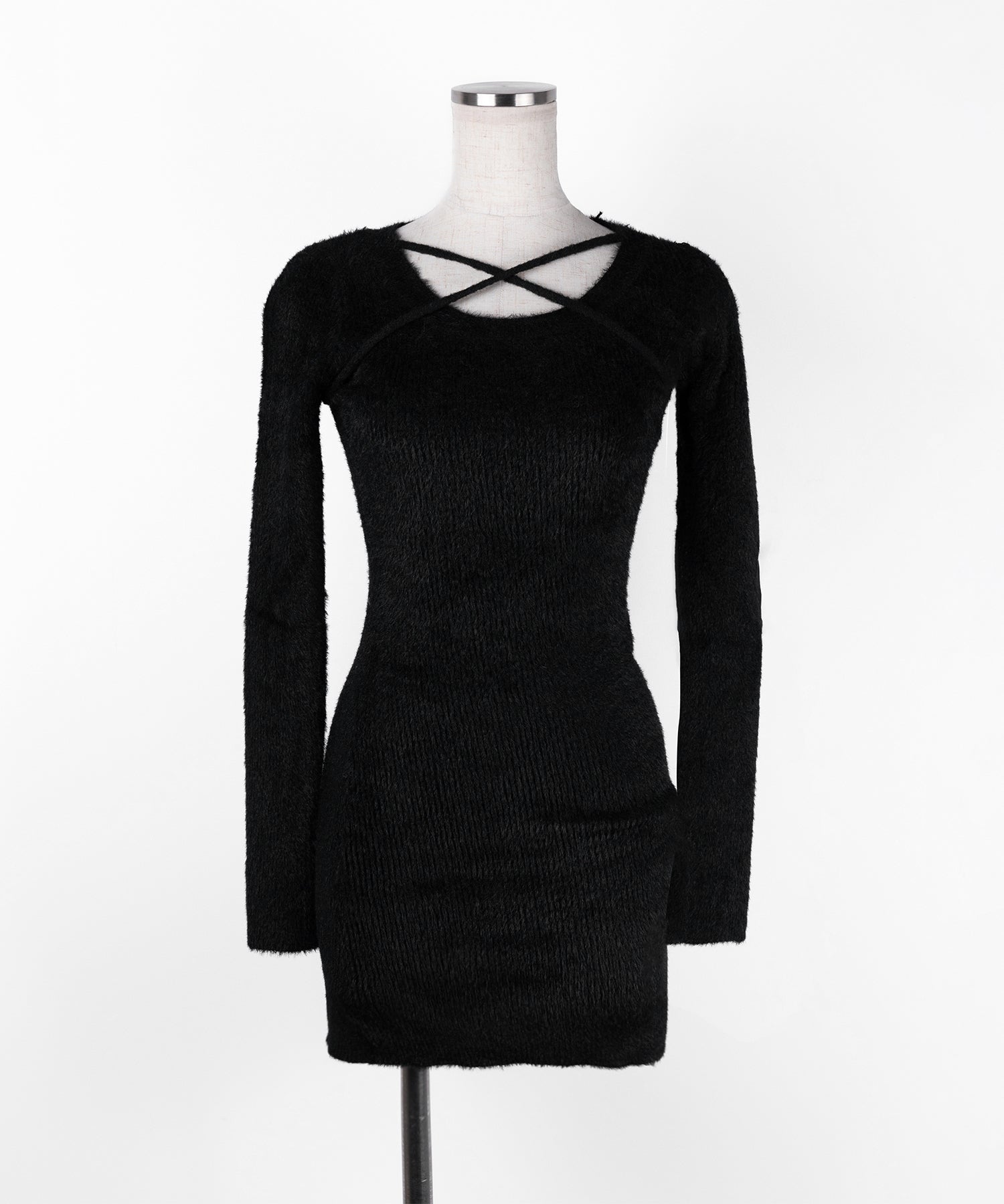 クロスストラップシャギーニットミニワンピース ／ cross strap shaggy knit mini onepiece