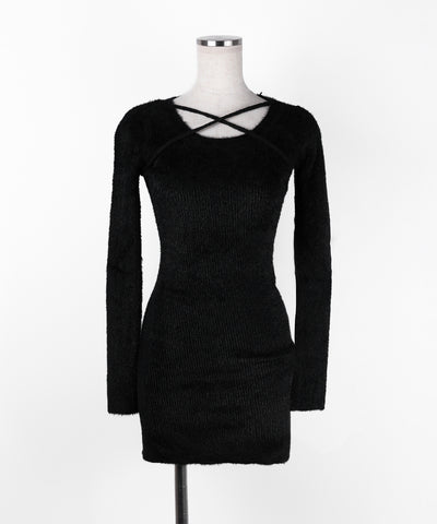 クロスストラップシャギーニットミニワンピース ／ cross strap shaggy knit mini onepiece