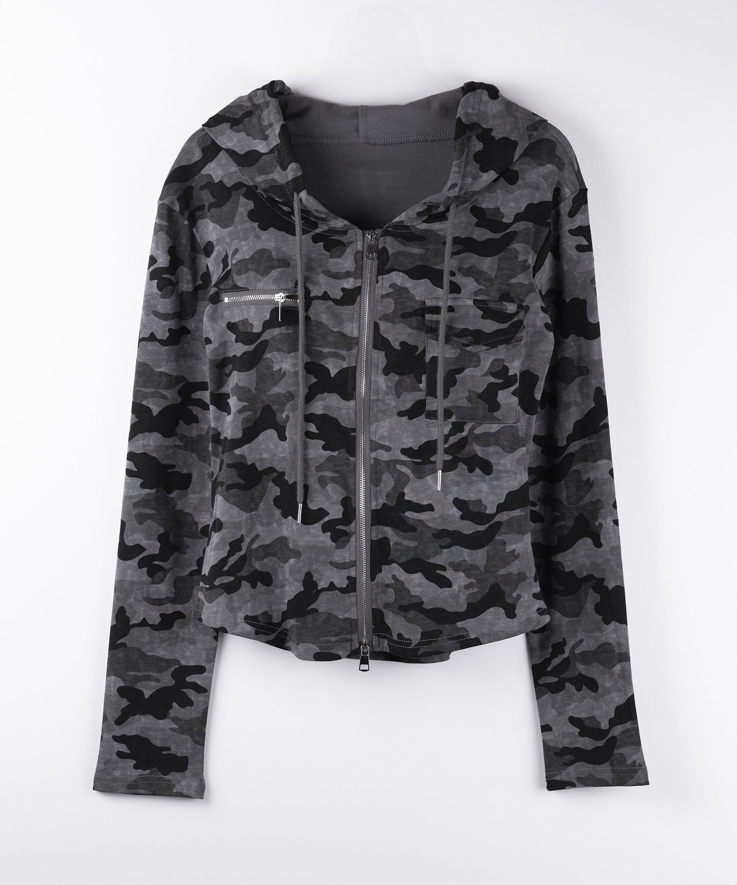 ヴィンテージカモフラダブルジップカットパーカー ／ vintage camouflage double zip cut hoodie