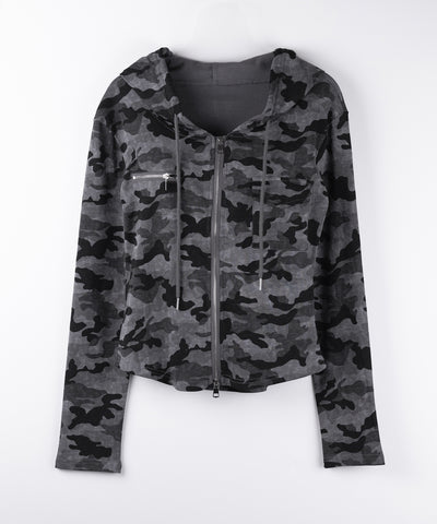 ヴィンテージカモフラダブルジップカットパーカー ／ vintage camouflage double zip cut hoodie