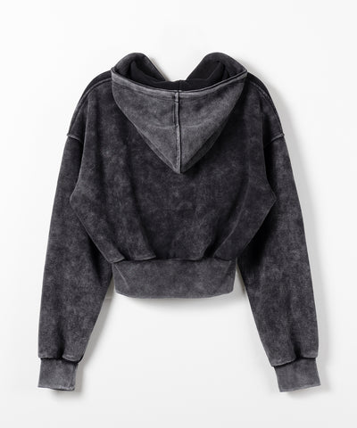 ピグメントダブルジップショートパーカー ／ pigment double zip short hoodie