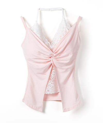 レースレイヤードクロスデザインキャミソール ／ lace layered cross design camisole