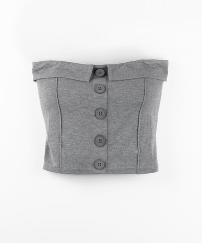 【 2点セット 】フロントボタンベアトップ ＋ クロップドカットソーカーディガン SET ／ front button bare top + cropped cutsaw cardigan SET