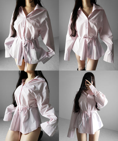 ストラップリボンレディフレアシャツ ／ strap ribbon lady flare shirts