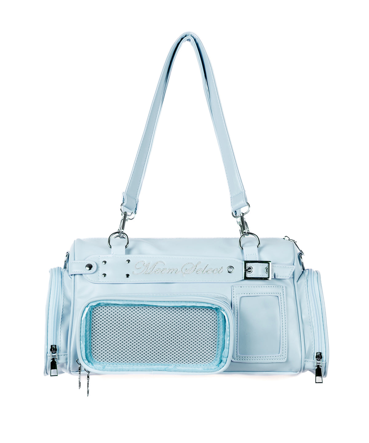 クリアポケット付きレタリング刺繍ショルダーバッグ ／ clear pocket lettering embroidery shoulder bag