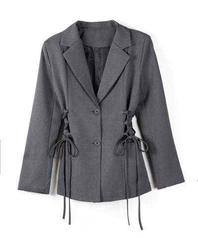 レースアップリボンスリムテーラードジャケット ／ lace-up ribbon slim tailored jacket