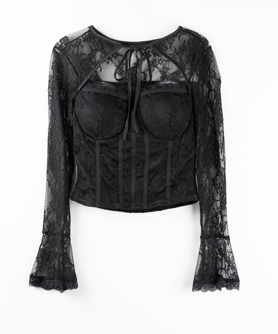 【 ２color 】チョーカーネックリボンコルセットレーストップス ／ choker neck ribbon corset lace tops
