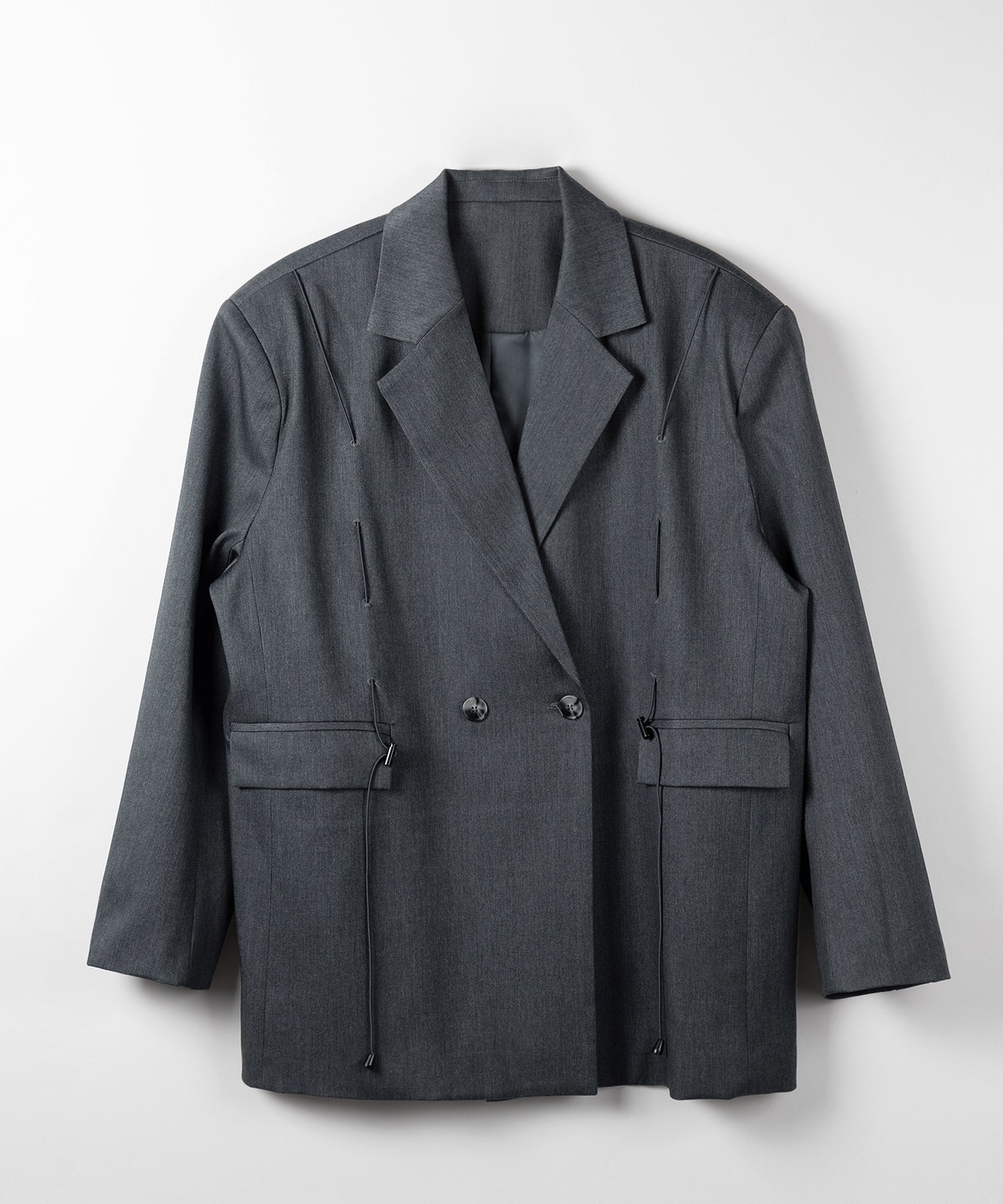 オーバーショルダードロストビッグテーラードジャケット ／ over shoulder drawstring big tailored jacket