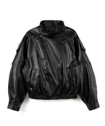 ヴィンテージフェイクレザースタンドカラージップアップブルゾン ／ 2WAY vintage fake leather stand collar zipup blouson