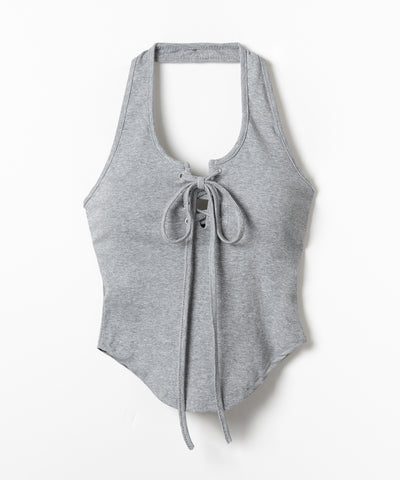 【 クロスにできる２WAY 】レースアップホルターネックタンク ／ laceup halter neck tank