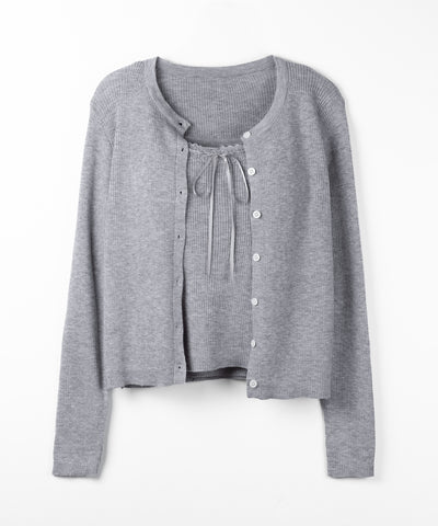 【 ２点セット 】リボンリブニットキャミソール ＋ カーディガンセット / ribbon rib knit camisole + cardigan set