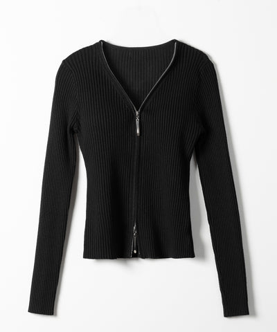 ダブルジップスリムリブニットカーディガン ／ double zip slim rib knit cardigan
