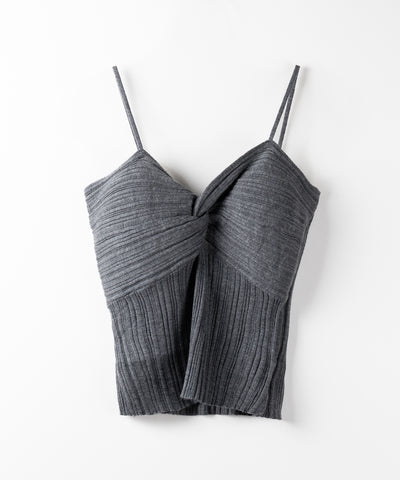 【 2点セット 】ツイストリブニットキャミソール ＋シアーリブショートカーディガン SET ／ twisted rib knit camisole + sheer rib short cardigan SET