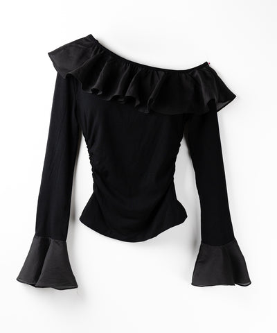 【 ２color 】ワンショルボリュームフリルカットソートップス ／ one shoulder volume frill cutsew tops