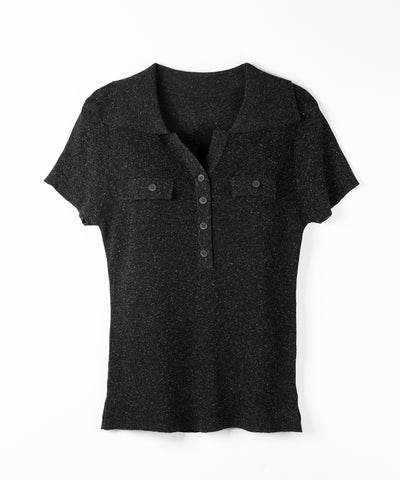 スキッパーボタンロングシアーニットトップス ／ skipper button long sheer knit tops