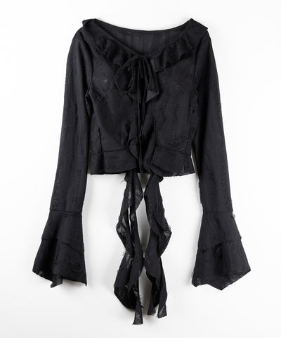 【 ２color 】ダメージフリルショートリボンカーディガン ／ damage frill short ribbon cardigan