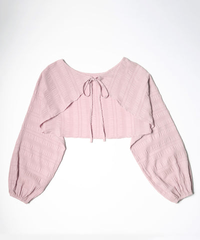 【 ７color 】フロントリボンシャーリングショートボレロカーディガン