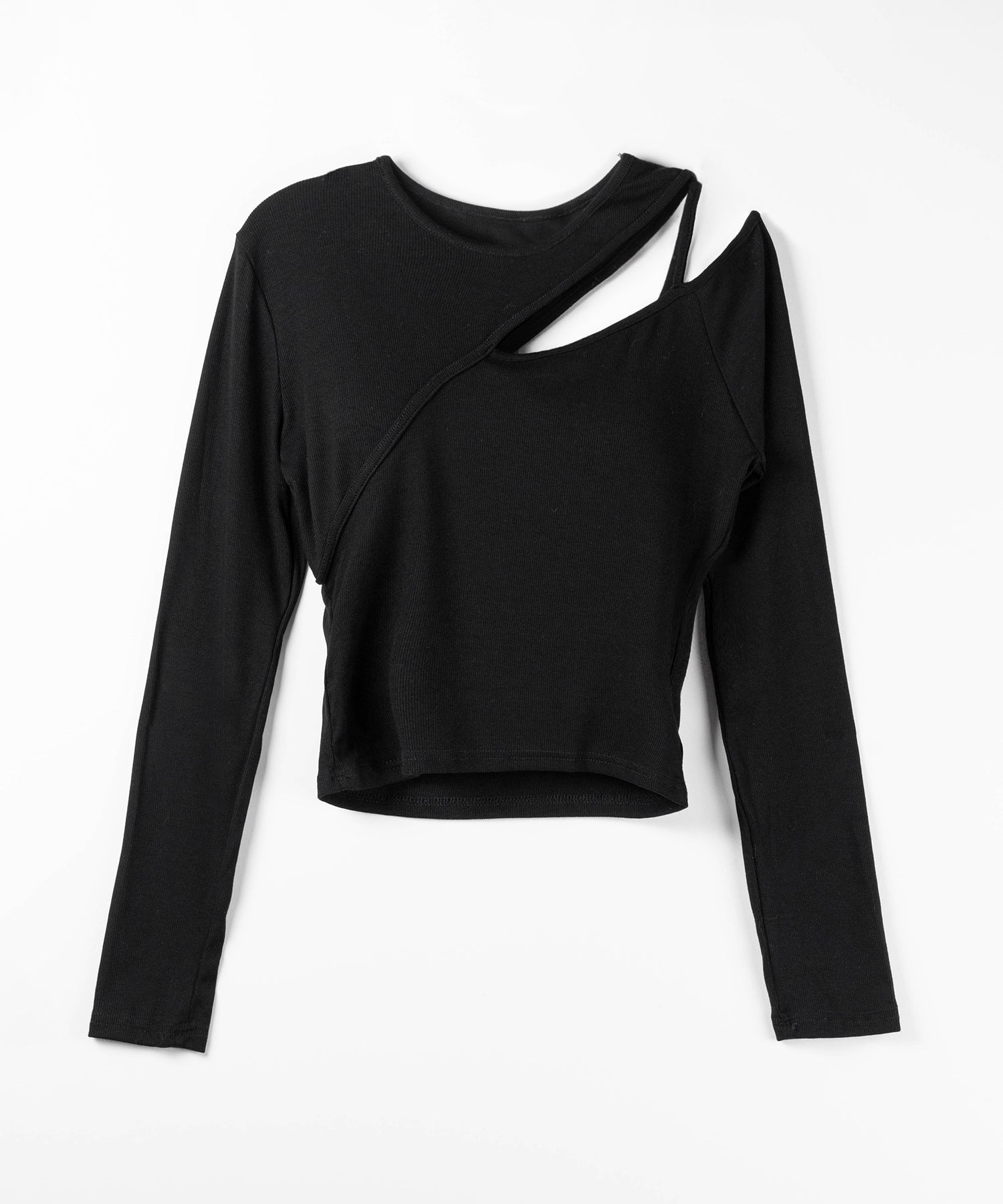 【 ３color 】ショルダーカットアウトストラップリブトップス ／ shoulder cutout strap lib tops