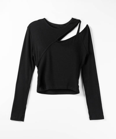 【 ３color 】ショルダーカットアウトストラップリブトップス ／ shoulder cutout strap lib tops