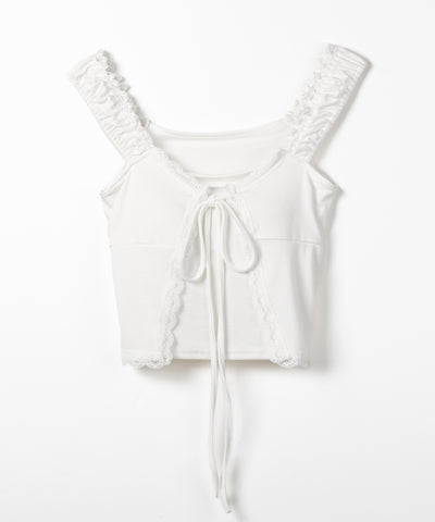 フロントリボンレイヤードリブキャミタンク ／ front ribbon layered lib camisole tank