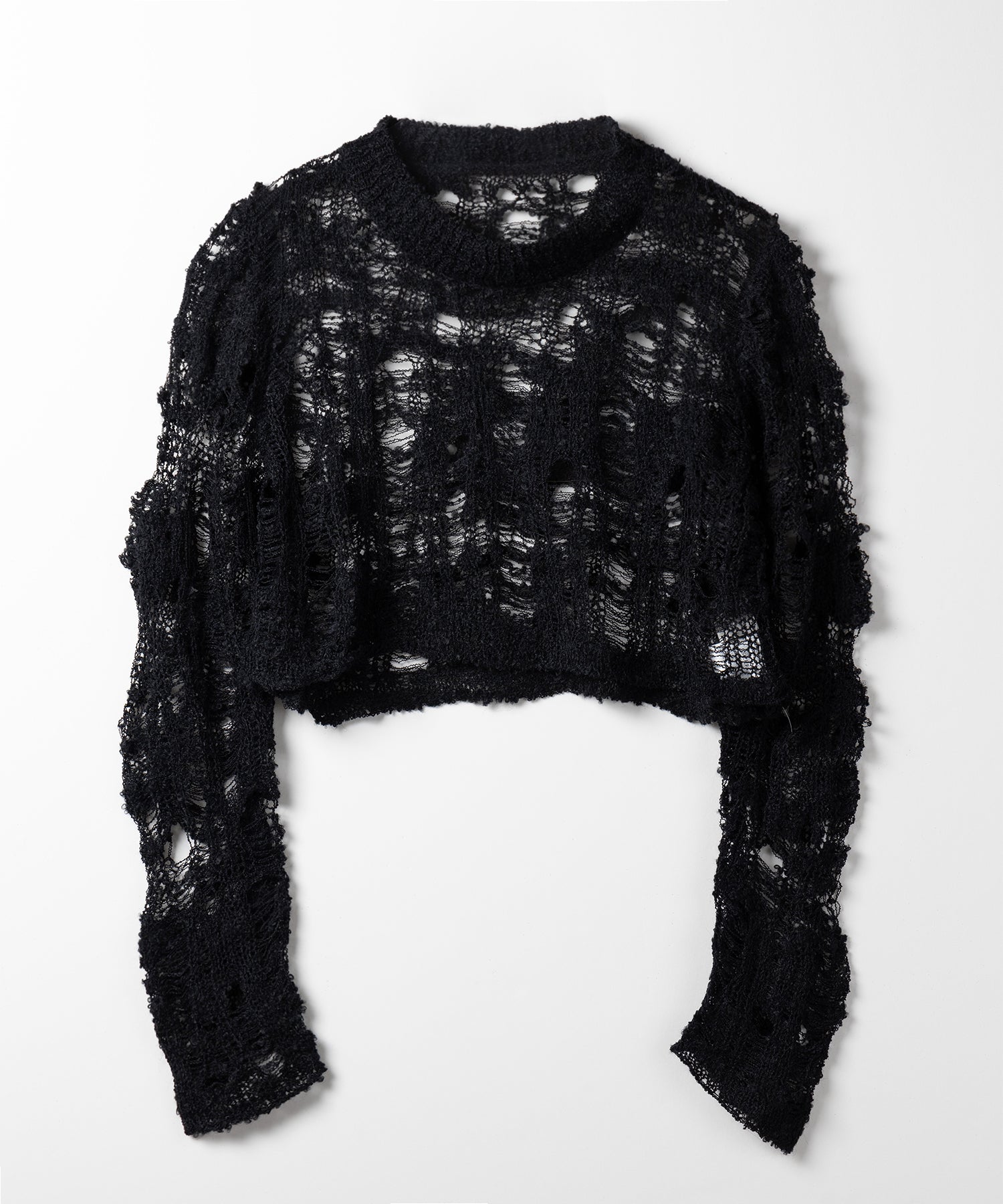 【 ２color 】クラッシュダメージショートシアーニット ／ crush damage short sheer knit