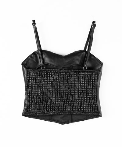 レースアップフロントリボンフェイクレザービスチェ ／ lace up front ribbon fake leather bustier