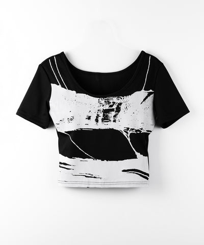 ヴィンテージプリント半袖ショートリブＴシャツ ／ vintage print short sleeve short lib t-shirt